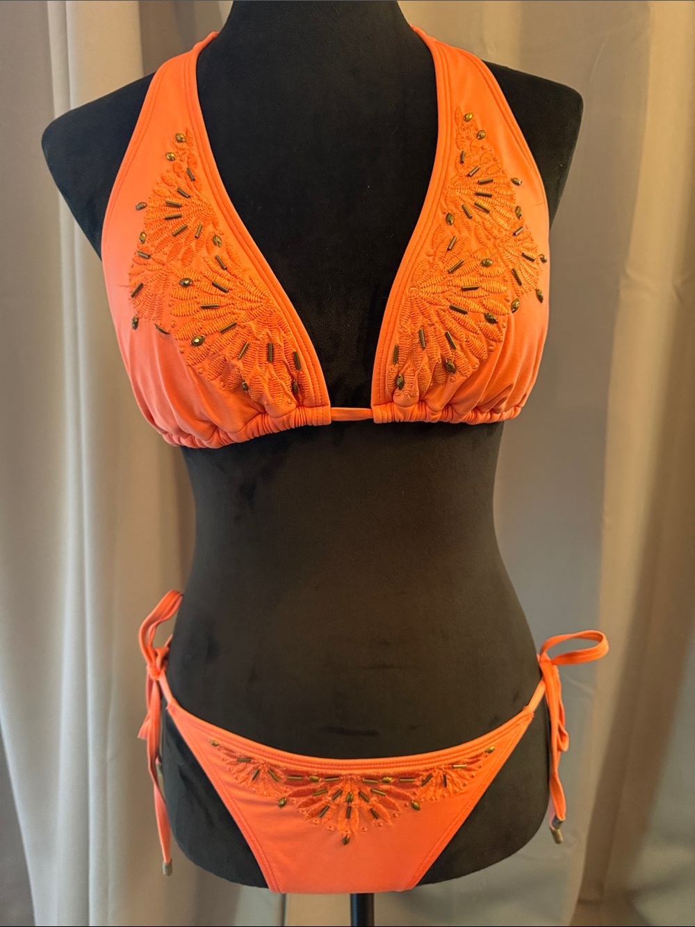 Laundry By Shelli Segal Orange Embellished Halter Bikini